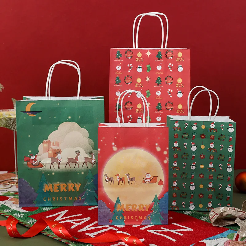 12PCS Large Chritmas Gift Bags  Kraft Paper Bag For Christmas Snack Clothing Present Box Packaging Xmas Bag Decor