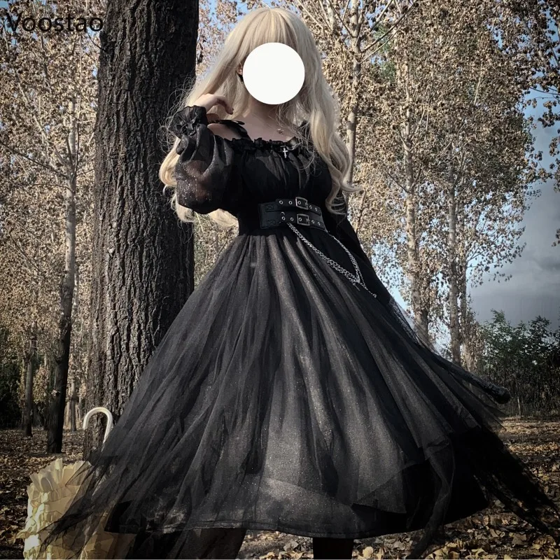 

Vintage Gothic Lolita Dress Victorian Harajuku Girly Killer Irregular Mesh Dress Cosplay Women Halloween Y2k Party Long Dresses