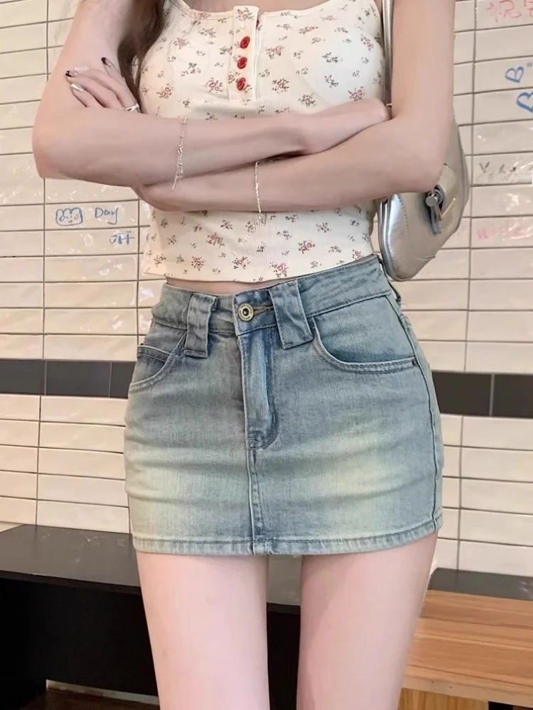 

Low Waist Denim Skirt Women's Sle American Hot Girl Light Color A-Line Ultra ort Skirt Casual Brand Iduomei Ci Com...