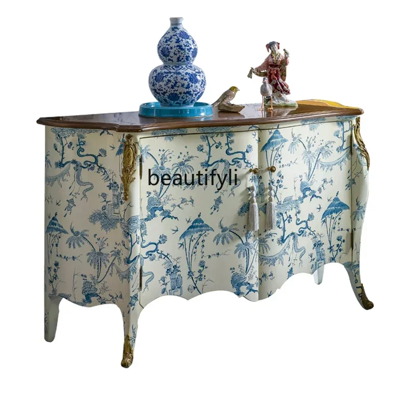 New style French Chinese style decorative cabinet blue and white hand-painted imported locker