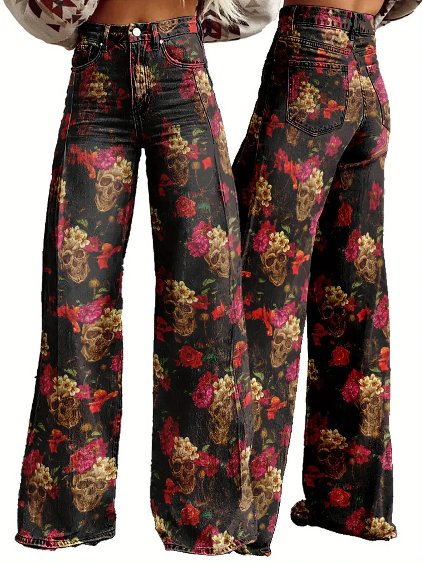 Ladies' new  printed jeans made of imitation denim fabric, casual and fashionable, Deep blue heart pattern