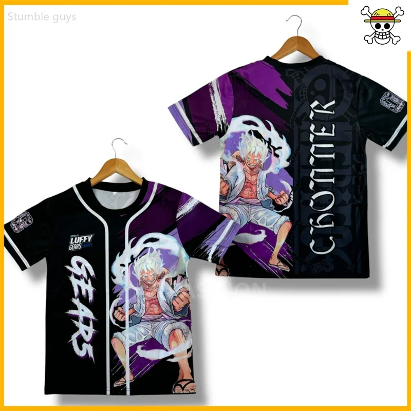 Sommer Herren Anime Fit One Piece T-Shirt Monkey D Luffy Print Weiches Kurzarm Leichtes Sporttrikot Kinder Jungen Kleidung
