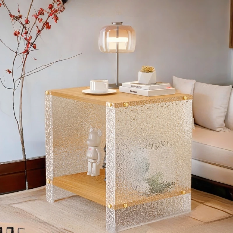 Acrylic Floating Coffee Table Trendy Living Room Small Tea Table  Minimalist Bedside desk  Luxury Rain-Pattern Window teapoy