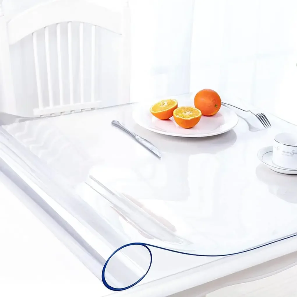 Clear Vinyl Tablecloth Cover, Plastic Table Cover Rectangular, Crystal Clear Plastic Table Cover Protector for Dining Table