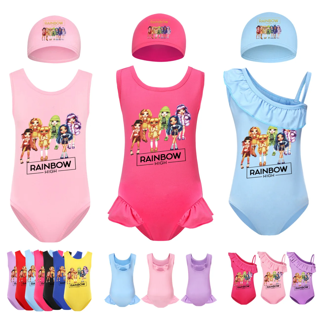 

Rainbow High Swimsuit New One Piece Swimwear Children's Swimwear Toddler One Piece Swimsuit with cap 2-14 Years 3414