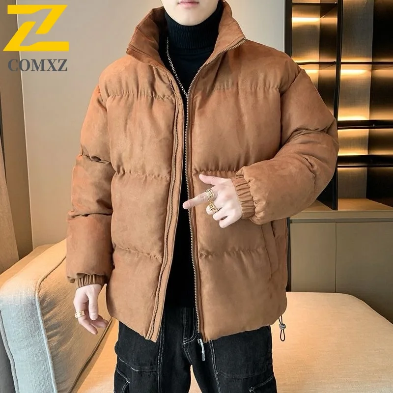 

COMXZ Мужская хлопковая куртка премиум-класса с воротником-стойкой, теплая парка для исследования на открытом воздухе, однотонная удобная морозостойкая зимняя куртка для путешествий