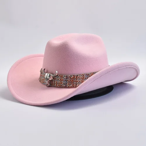 Imagen 2 del producto Sombrero de vaquero de estilo occidental para mujer, gorras de Jazz de ala ancha, Retro, Rosa