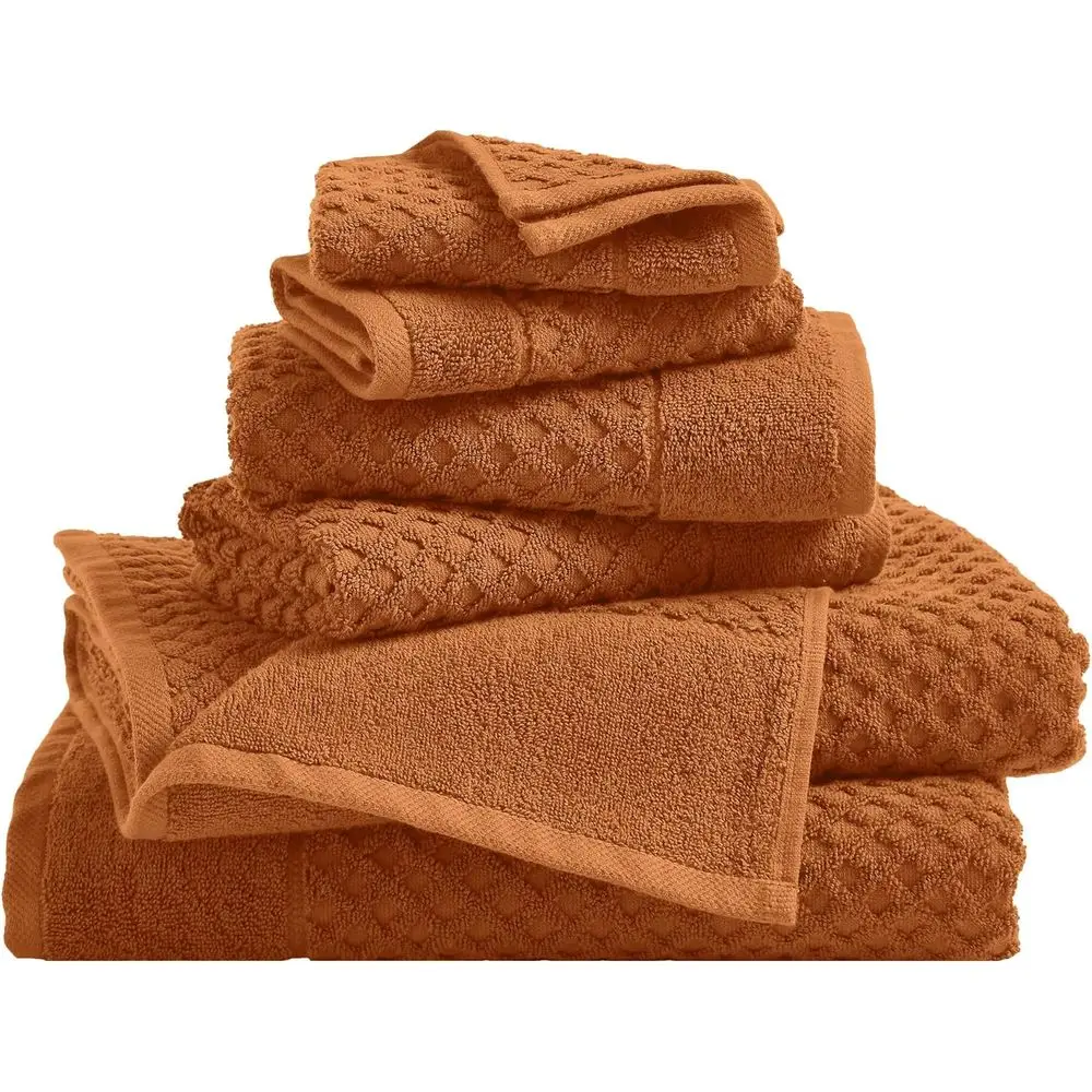 

6-Piece 100% Cotton Bath Towel Set - Diamond Wale Weave - Soft, Durable, Fast-Drying for Bathroom