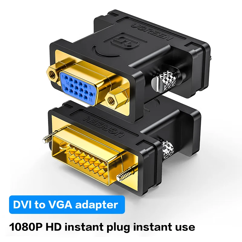 UGREEN DVI to VGA 어댑터 DVI-I 24+5 남성 to VGA HD15 여성 어댑터 컨버터 1080P, 두 개의 모니터 동시 연결