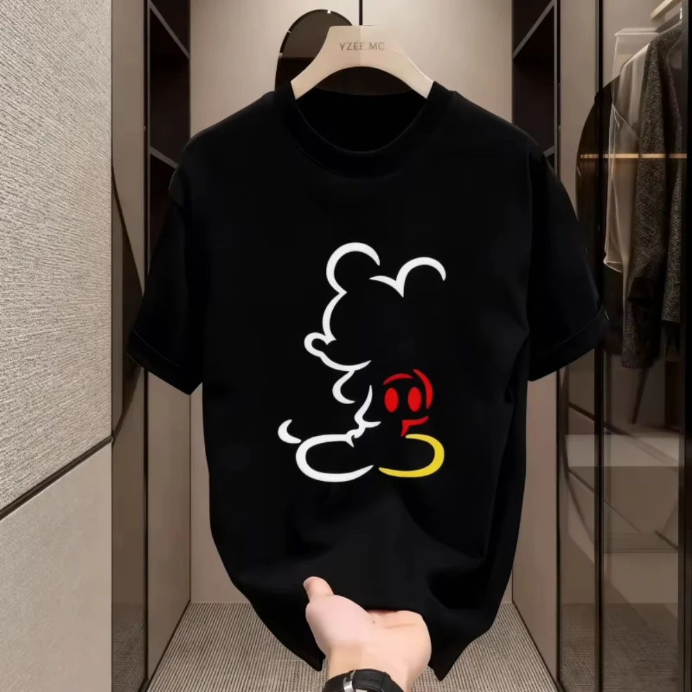 ディズニー ミッキー シンプル メンズ 半袖 Tシャツ ネイビーブルー背景 ミッキー シンプル ライン柄 おしゃれでシンプルなTシャツ