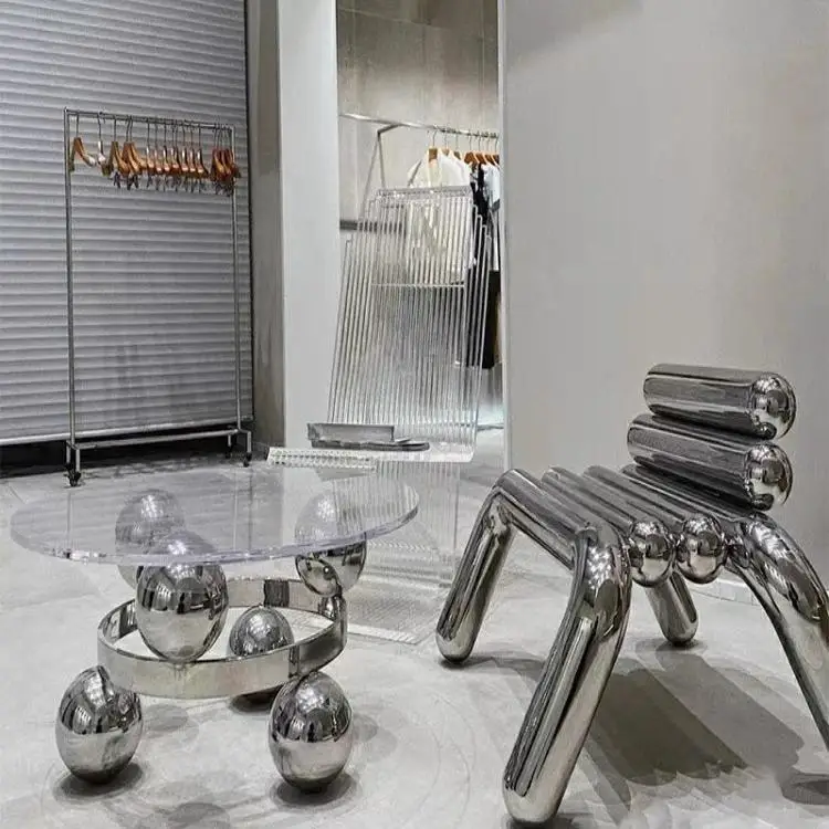 &Modern Minimalist Stainless Steel Net Stool Chair Creative Commercial Hotel Use Portable Hospital Eco-Friendly Durable