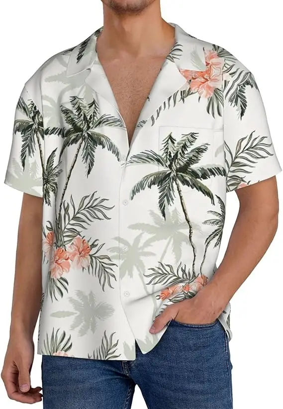 

Standard shirt in colored blocks mountain tree tree coconut ocean printed large printed with pocket