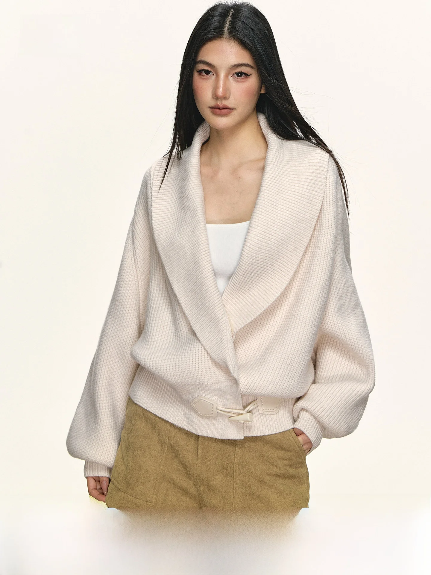 

Anna Aneae Women's Knitted Sweater Casual Cross Collar Autumn Winter Faion Loose Fit Long Sve ort Length Button up