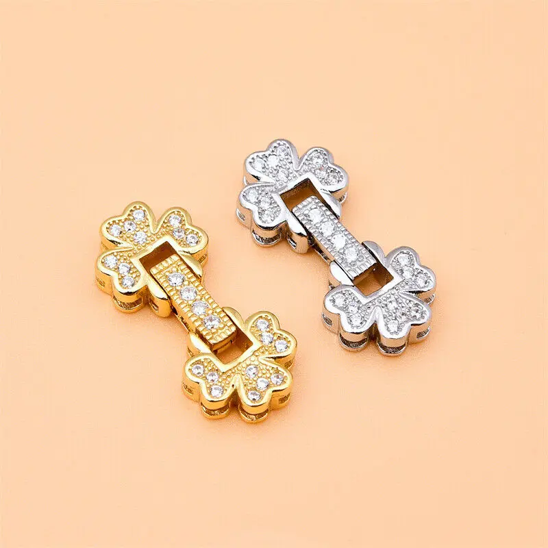 

925 Sterling Silver Bracelet Necklace Connecting Buckle Clover Pearl Buttons DIY Handmade Buckle Accessories for Women