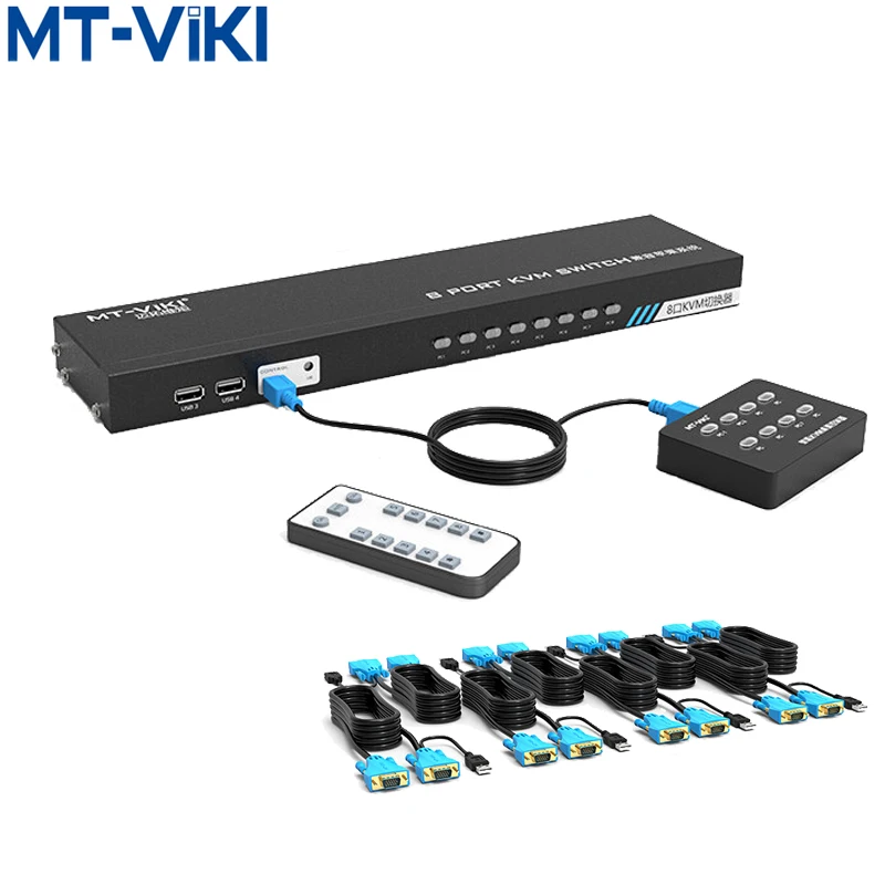 MT-VIKI KVM switch For vga 8 PCs sharing USB Mouse Keyboard Monitor projector with remote switch Send original cable  MT-801UK-C