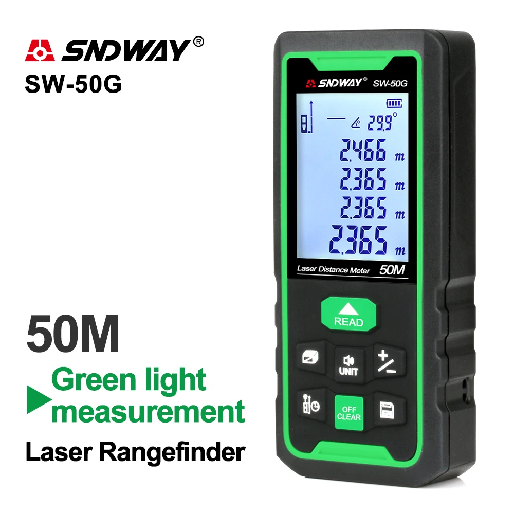 SNDWAY Laser distance meter Digital range finder 100m 70m 50m Rangefinder Trena lazer Green light measurement SW-50G/70G/ 100G