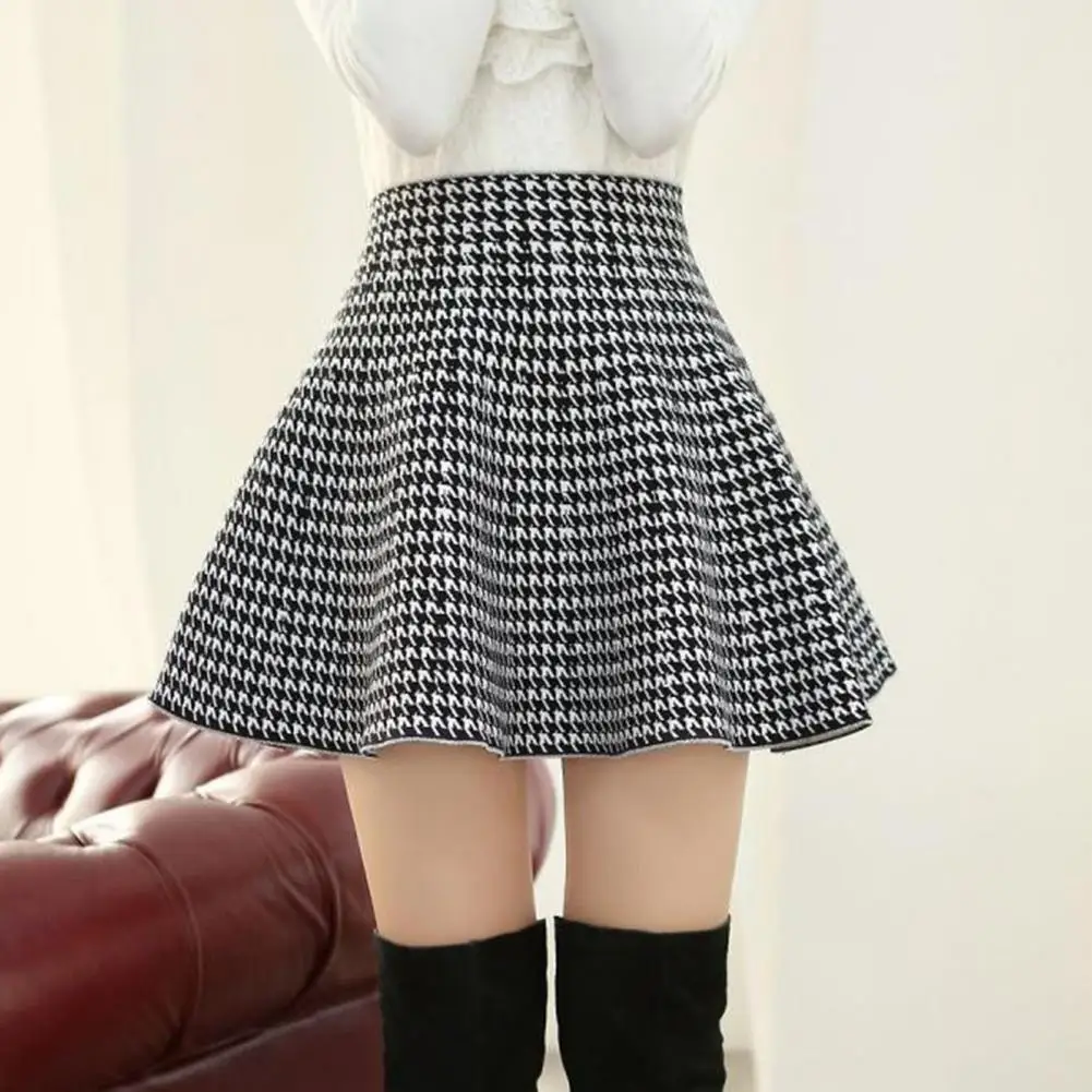 Retro Waist Tight High-Waist 3D Cutting Casual A-line Skirt Autumn Winter Solid Color Skater Mini Skirt Daily Clothing