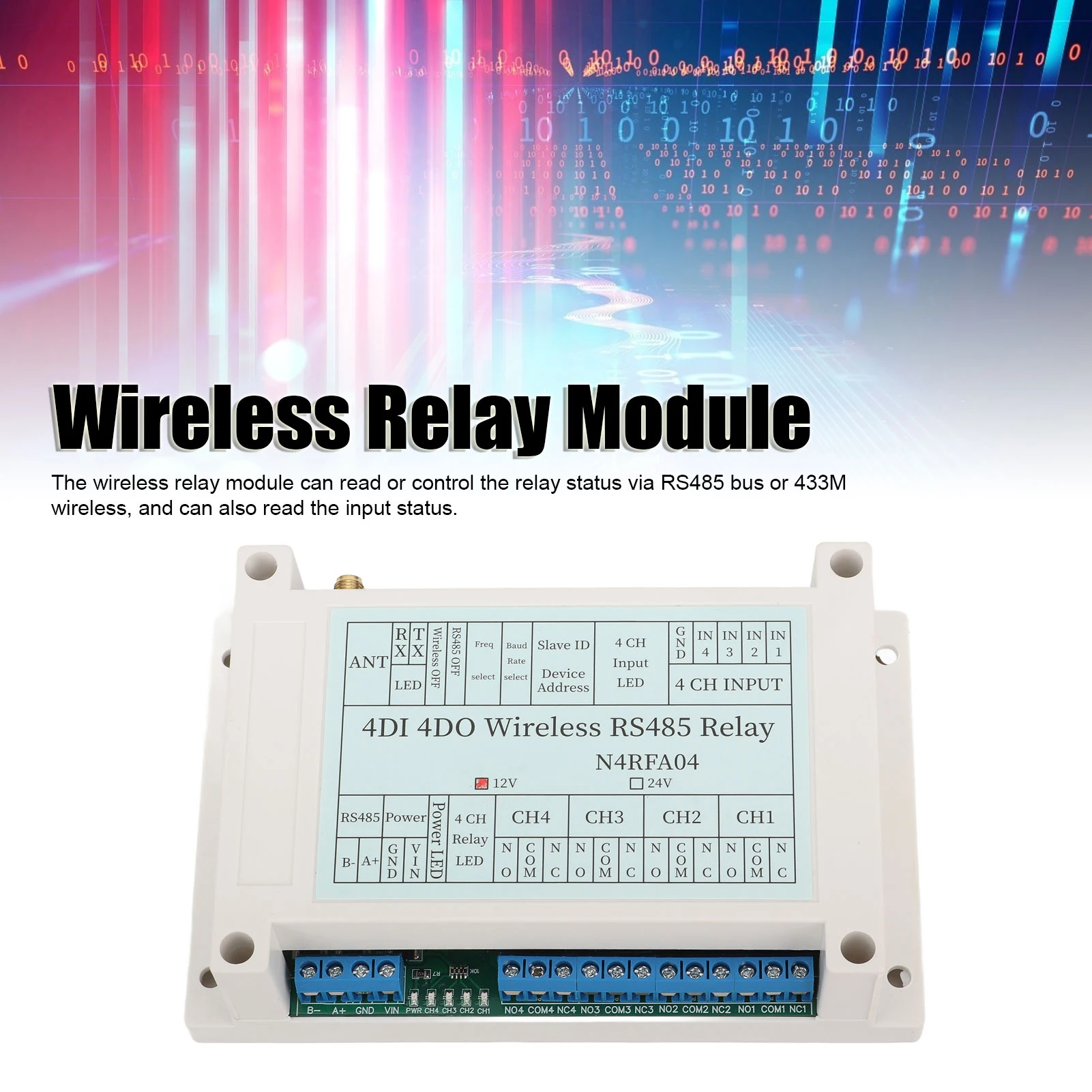 Wireless Transmitter Receiver Relay 4 Channel Wireless Relay Module 4DI 4DO 433M  Transmitter Receiver Relay with Antenna