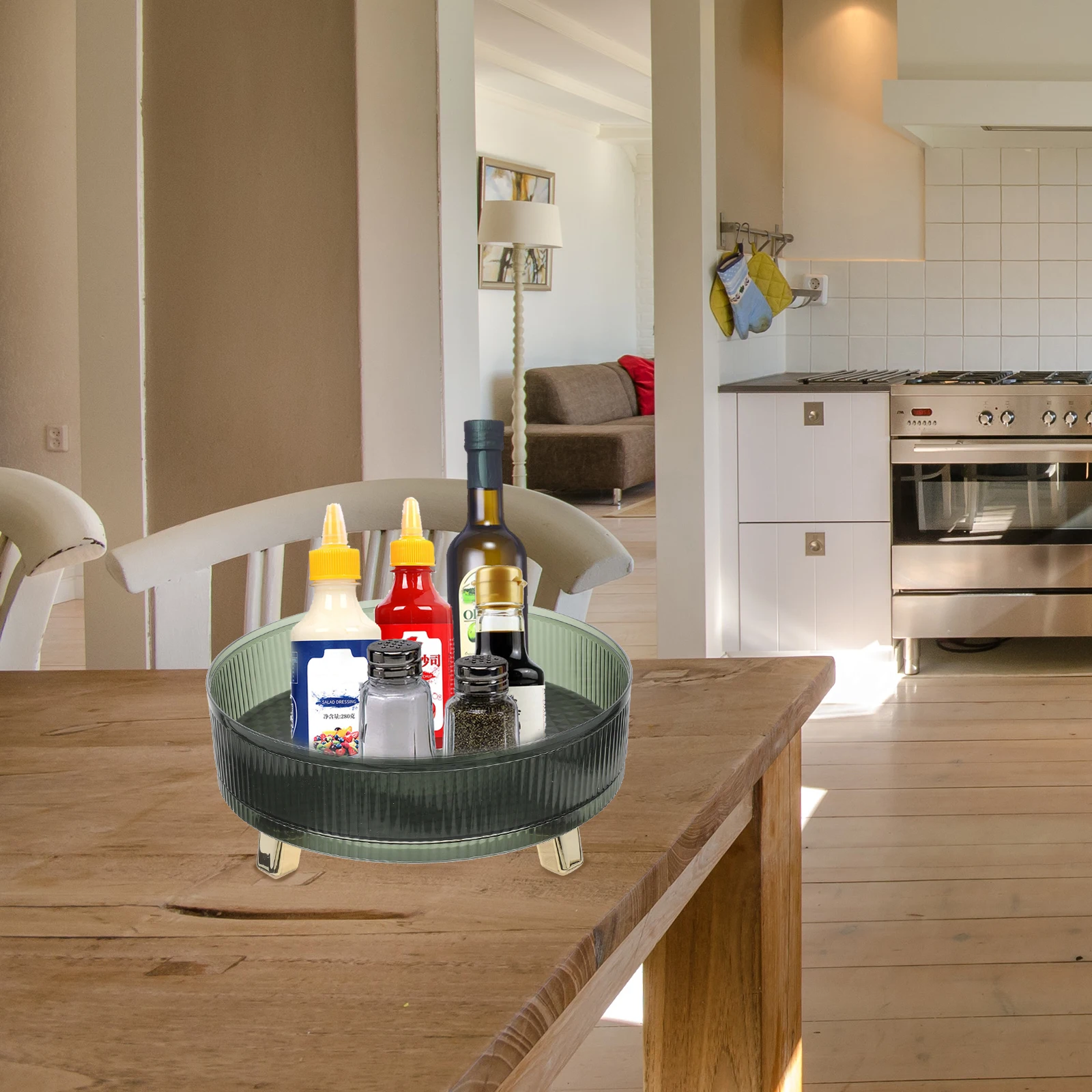 

Seasoning Rack Storage Tray Kitchen Countertop Organizer Rotating Spice Shelf Serving