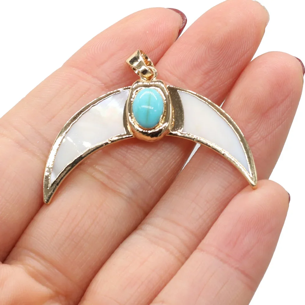 Natural Shell Pendant Mother of Pearl Carved Wing Moon Shape Shells Charms for Jewelry Making DIY Necklace Accessories