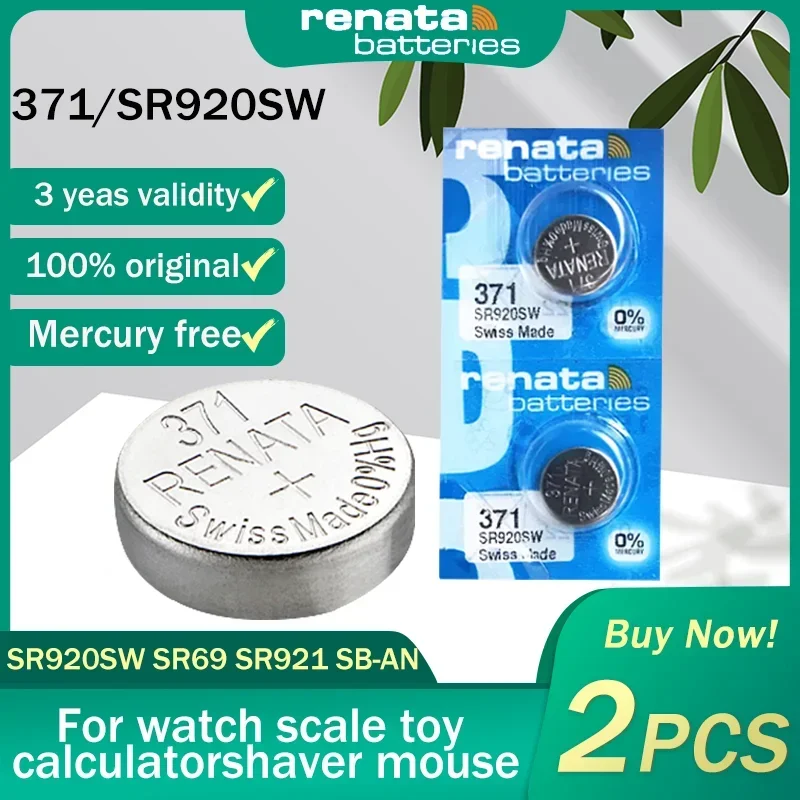 2PCS 100% Renata 371 SR920SW AG6 LR920 LR69 920 1.55V Silver Oxide Watch Battery For Scale Toy Remote Control Button Coin Cells