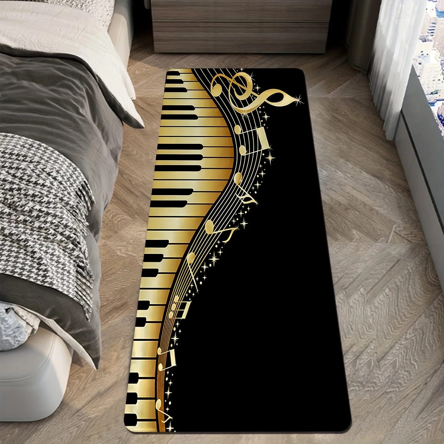 1 Piece Premium Flannel Retro Music Kitchen Mat - Soft Non-Slip Floor Rug - Machine Washable Music Art Decor - Home Aesthetic