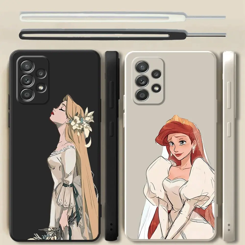 Case for Samsung Galaxy A13 A32 A11 A24 A34 A54 A53 A72 A52 A22 A12 A23 A42 A21s A33 A73 Square Liquid Disney Princess wedding