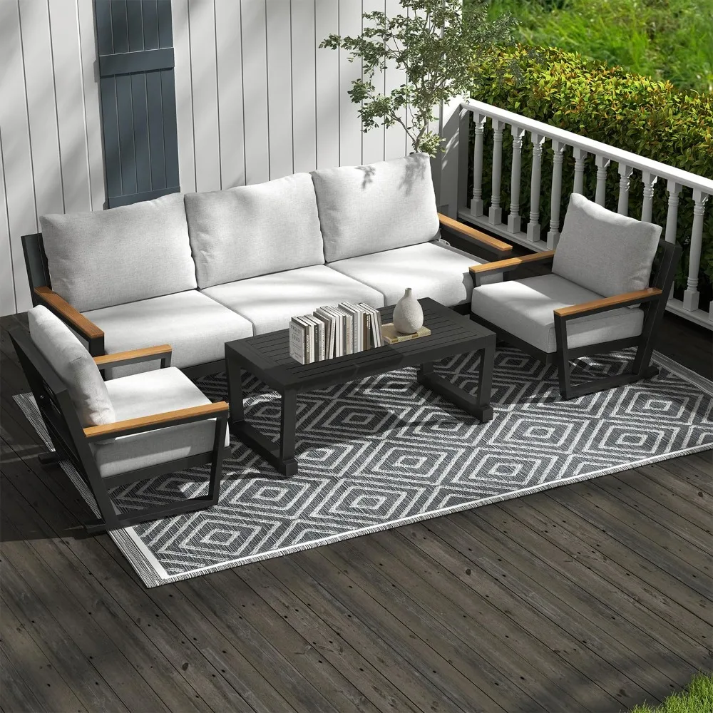 

Outdoor Furniture with Coffee Table,5 Seats Patio Furniture Set Sectional Waterproof Sofa with Conversation Set Table