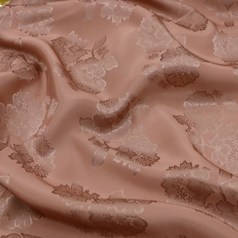 Rose brick red silk Sambo satin jacquard fabric new Chinese-style for cheongsam and Hanfu face skirt