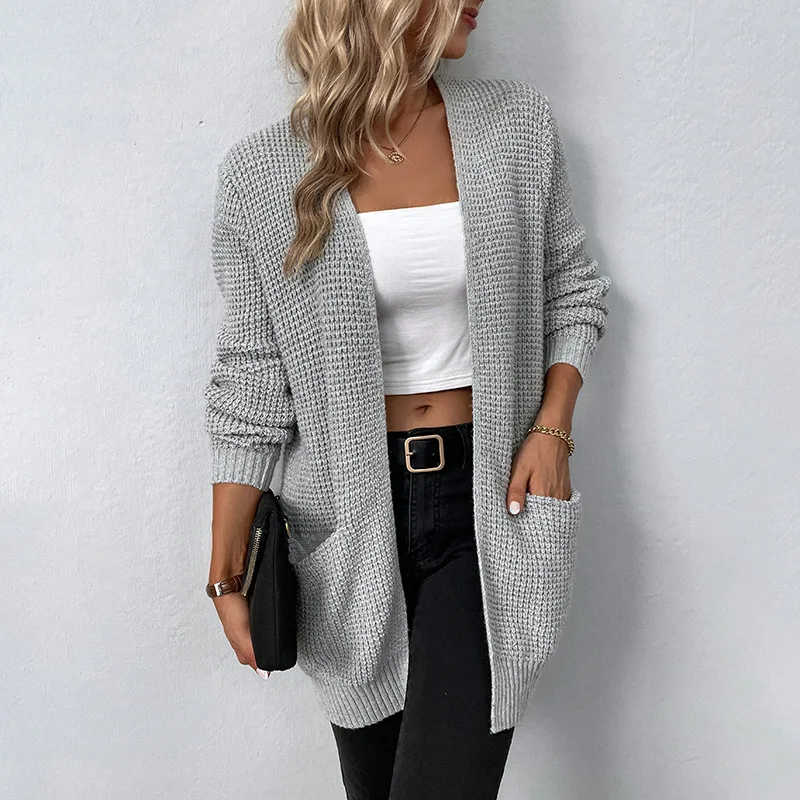 Women's cardigan sweater knitted  Spring/ autumn/winter loose casual  jacket long sleeved top basic Simple