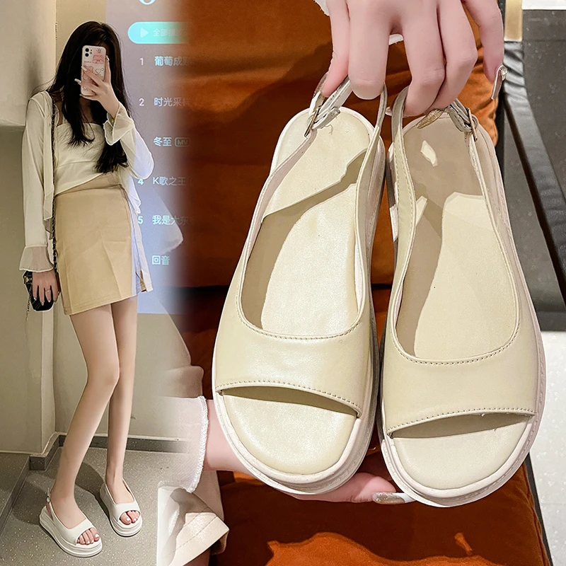 2024 Summer Beach Sandals Women Designer Thick Sole Shoe Casual Roman Shoes Woman Non-slip Soft Sole Platform Sandals