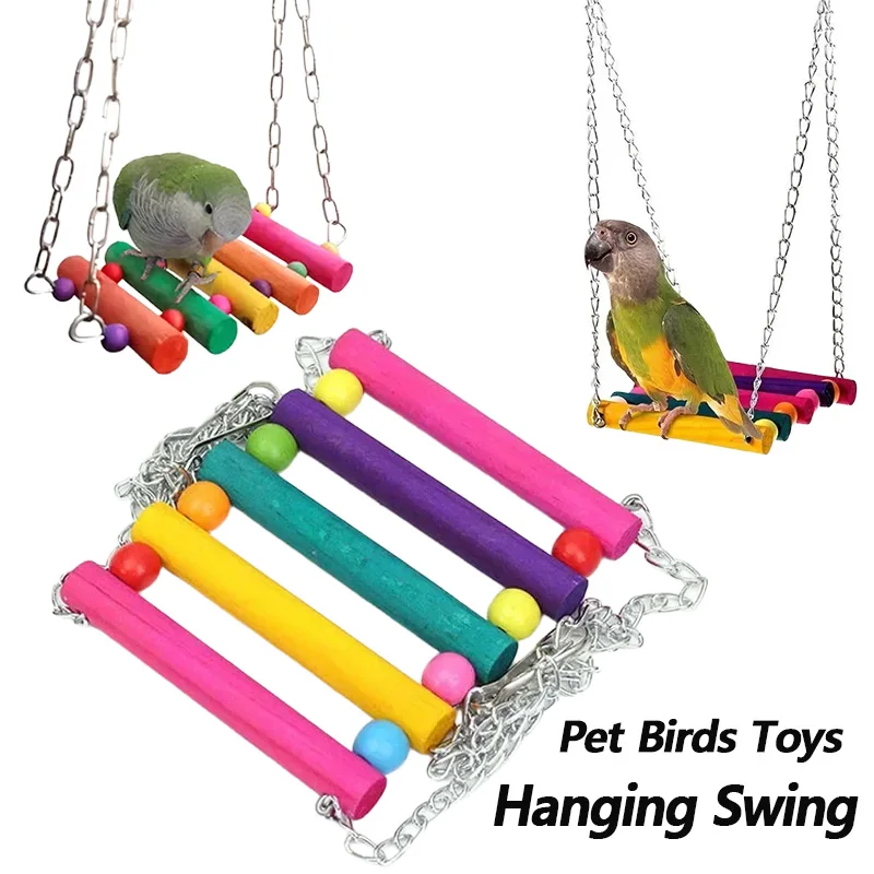 Hamaca colgante colorida para pájaros de compañía, columpio, juguetes perfectos para loros, jaula para pájaros, columpio de madera, piezas de juguetes para pájaros, 1/2 Uds.
