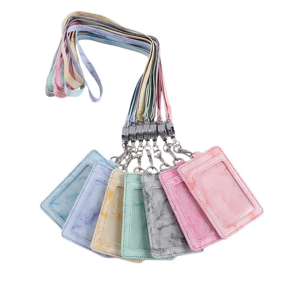 Phone Lanyards Phone Decoration Marble Lanyard Business Card Cover Card Covers Bus Card Cover Case Retractable Card Holder