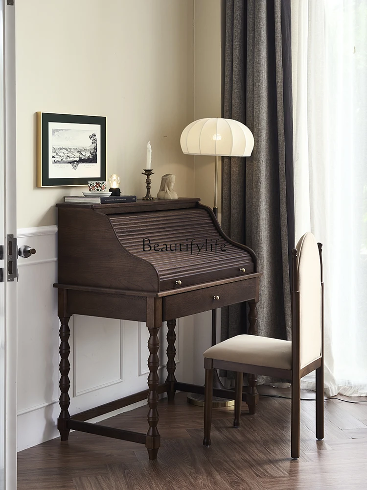 

02French retro solid wood dresser storage cabinet integrated small apartment organ roller shutter