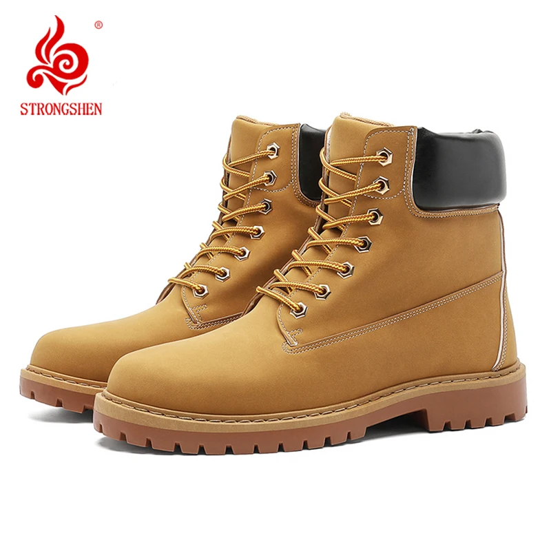 

Men High Top Boots Men's Leather Shoes Winter Fashion Yellow Boots Outdoor Wear-Resistant Sneakers Lace Up Non-Slip Ankle Boots