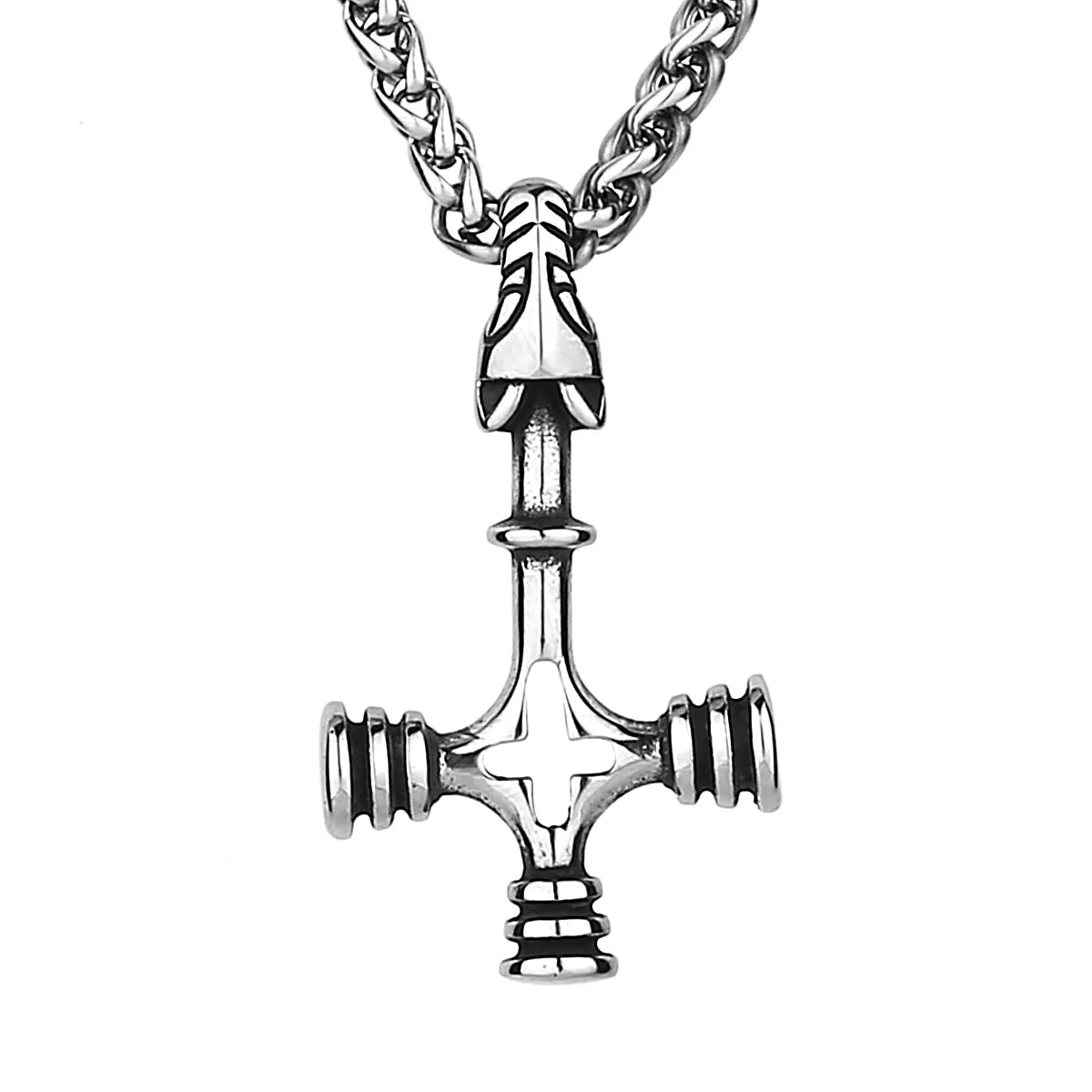 Retro Simple Nordic Viking Wolf Cross Amulet 316L Stainless Steel Pendant Necklace Jewelry Gift