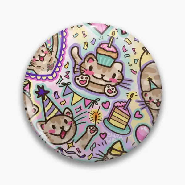 Silly Birthday Cat Shiratwig  Soft Button Pin Metal Jewelry Cartoon Women Brooch Lover Decor Clothes Lapel Pin Collar Funny