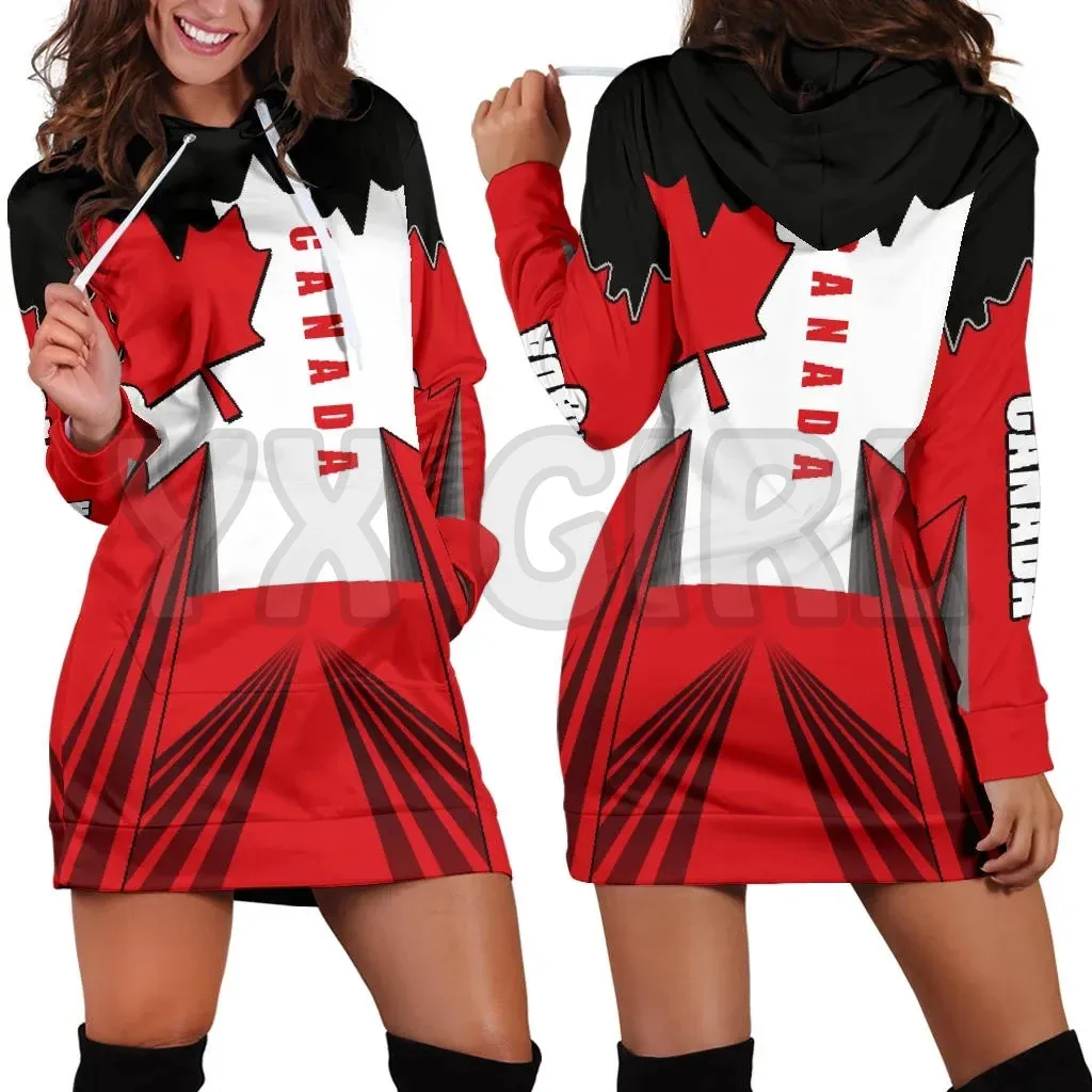 

YX GIRL Canada Canadian Red Maple 3D Printed Hoodie Dress Novelty Hoodies Women Casual LongSleeve Hooded Pullover Tracksuit