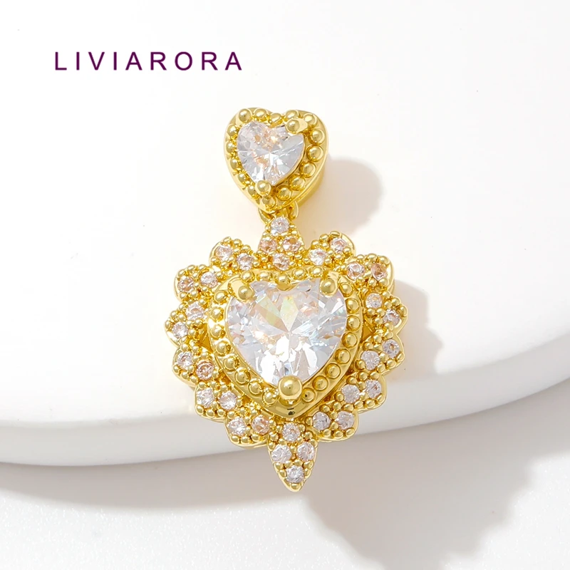 1/2/3Pcs 18K Gold Plated Brass Zircon Double Heart Pendant,Baroque Heart Dangle Charms For DIY Necklace Jewelry Making Findings