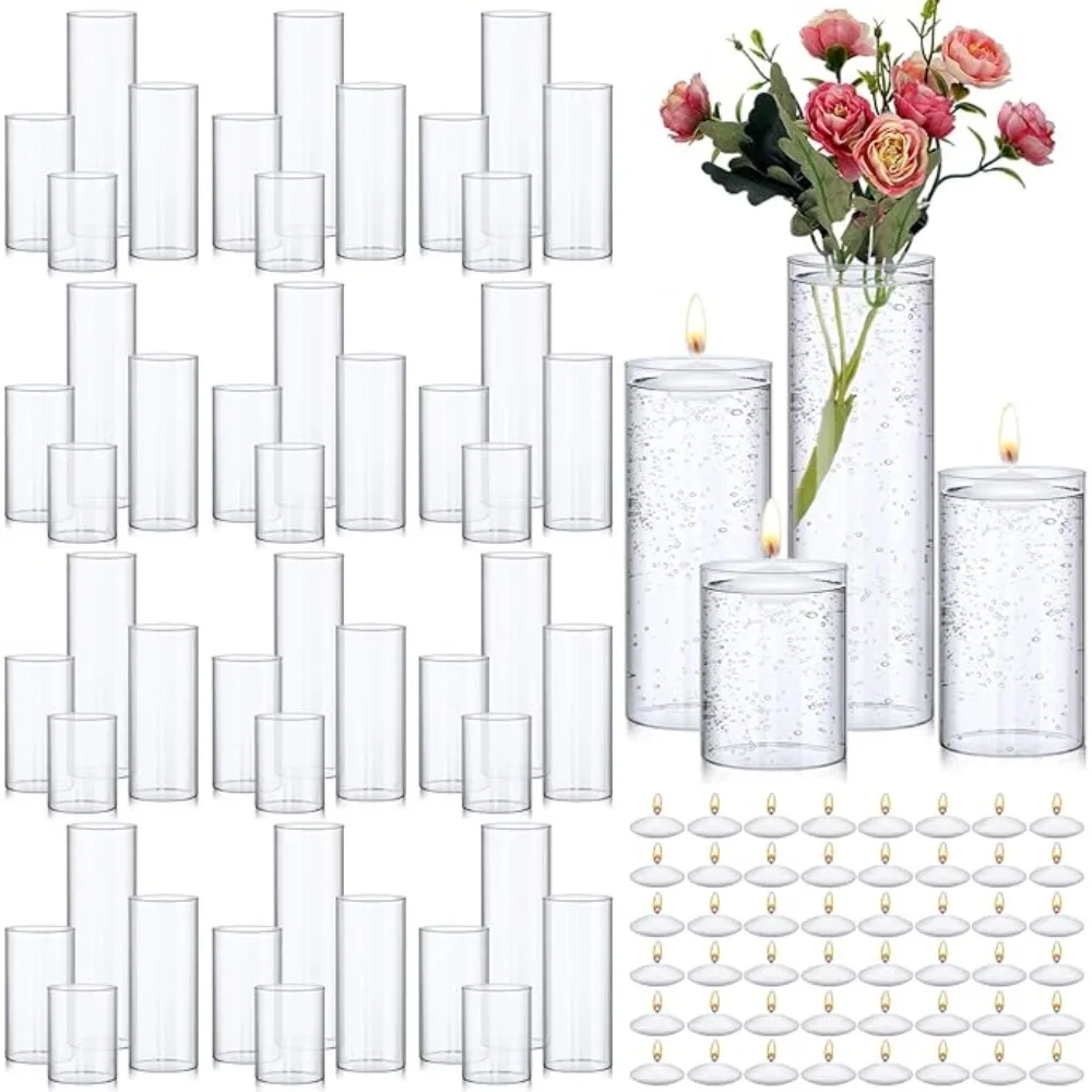 48 PCs Clear Glass Cylinder Vase 4 Size,Floating Candles Set Decorative for Table Centerpieces Party Wedding Home Decor Vase