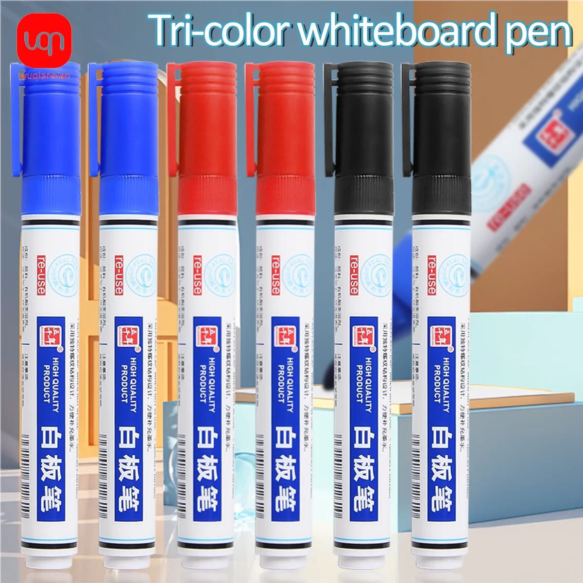 Picture 4: WQN 3/6/12PCS High-Quality Whiteboard Markers Smooth Writing Black/Red/Blue Ink Multifunctional Pens for School Supplies