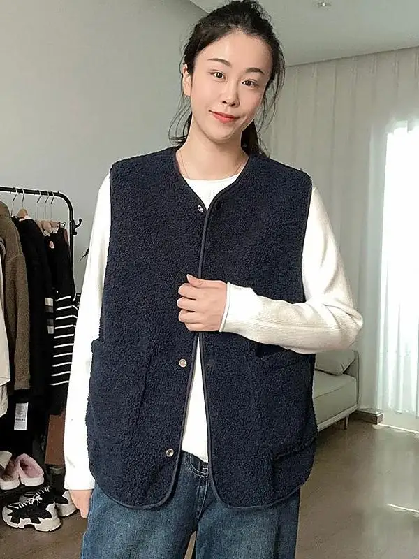 Gilet en fourrure d'agneau japonais coréen haut de gamme pour femmes, grande taille, Vintage artistique, ample, velours côtelé, Jaet