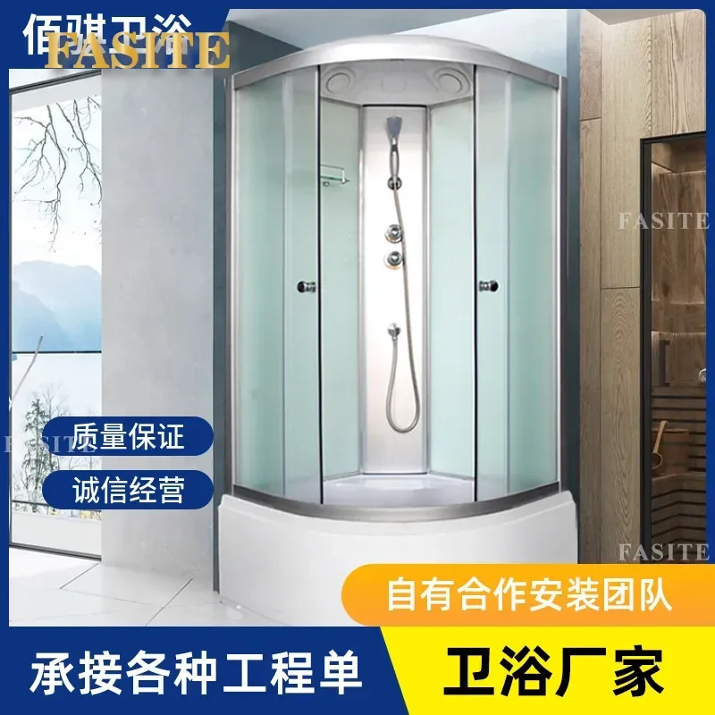 For Bathroom Integral Shower Room Fan Shaped Tempered Glass Door Partition Household Steam Free Bath Enclosure Space Saving