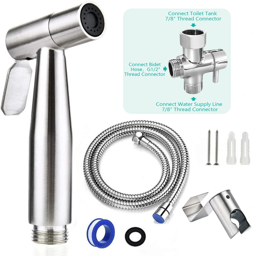 

GMOX Stainless Steel Bidet Spray for Toilet US Adapter Handheld Shattaf Cloth Diaper Sprayer Bathroom Shower Head Kit