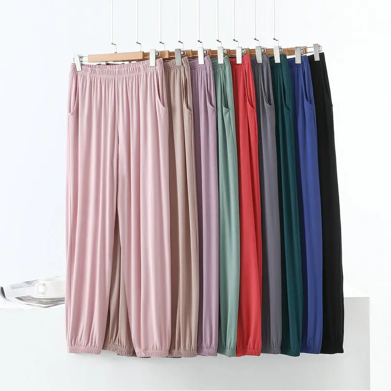 Plus Size Women's Casual Pants with Pockets High Waist Modal Yoga Pants Tapered Cuffed Ankle Loose Fit