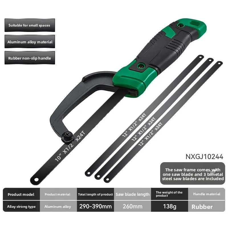 Mini Hand Hacksaw Frame with Rubber Handle, 290-390mm Aluminum Alloy Hacksaw Stand for Household Use