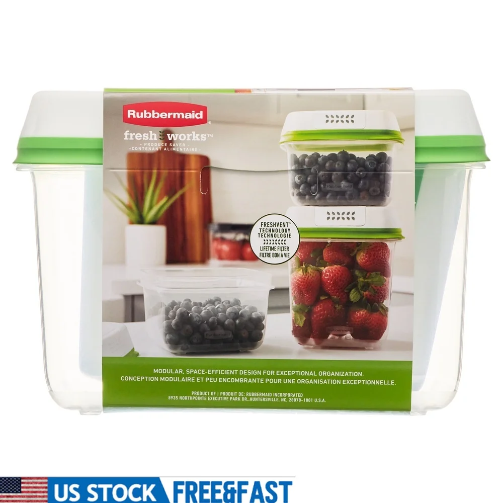 

FreshVent Produce Saver Набор из 6 предметов Пластиковые контейнеры для хранения Не содержит BPA Легко ухожая приподнятое основание Эффективная организация