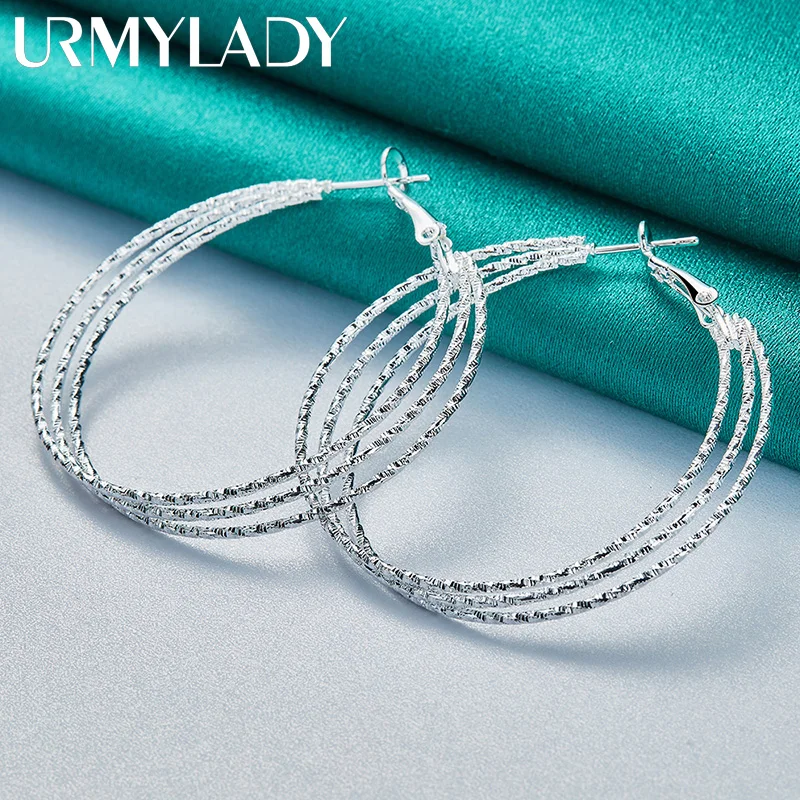 

URMYLADY 925 Sterling Silver Threaded Round Earrings Ear Loops for Women Fashion Wedding Engagement Charm Jewelry