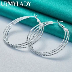 URMYLADY Orecchini rotondi filettati in argento sterling 925 per le donne Gioielli con ciondoli per fidanzamento di nozze di moda