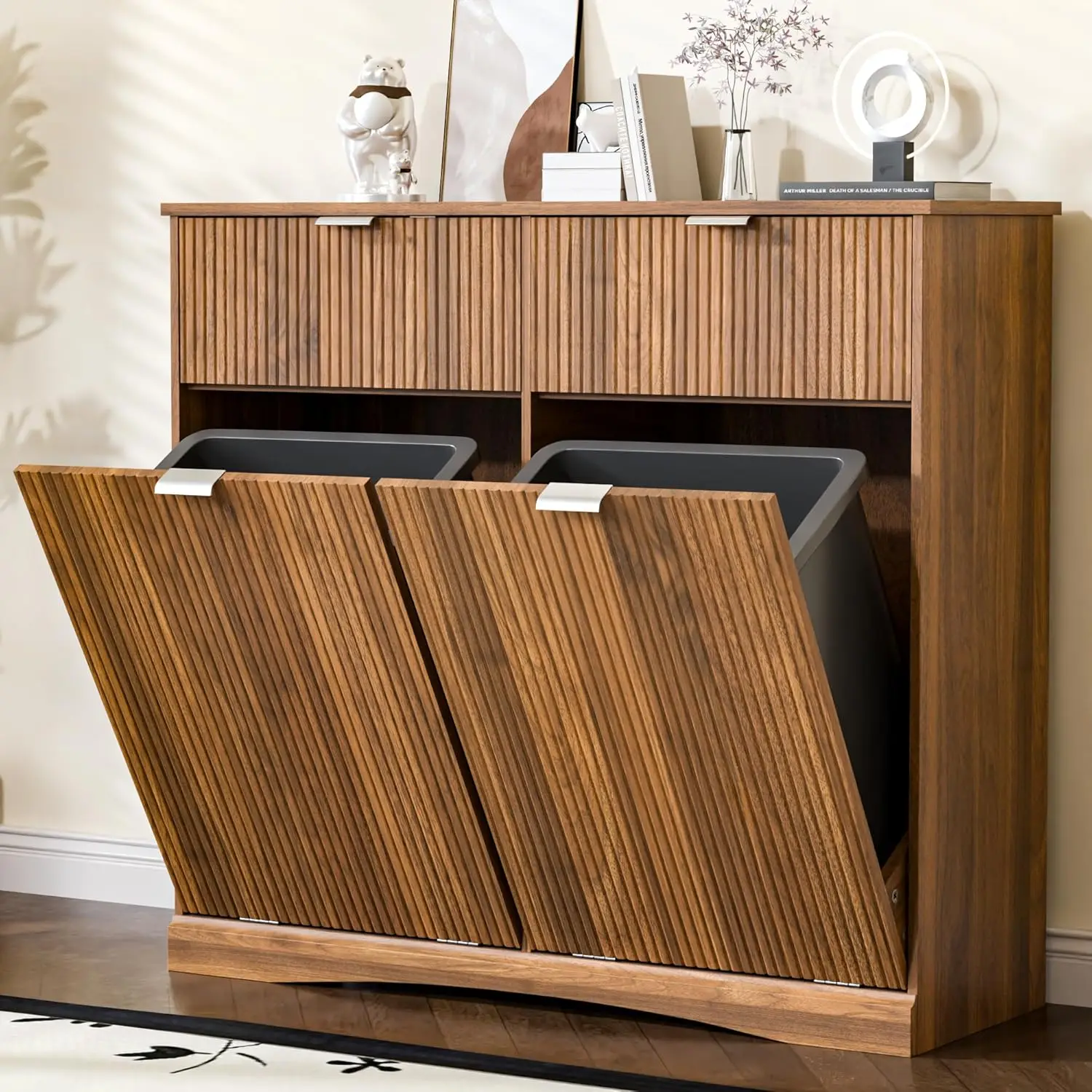 Double Tilt-Out Trash Cabinet Hidden Hamper Drawer 2x10 Gal Kitchen Bathroom Customized